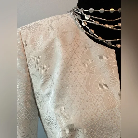 Gorgeous! Talbots Car Coat Floral Jacquard Long Line Jacket Vanilla Off-White 8P - Picture 2 of 16